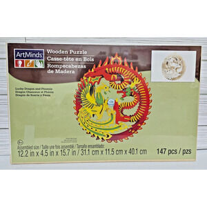 Art Minds Wooden 3-D Puzzle Kit Lucky Dragon & Phoenix Dragon 147 Pcs 8+ New
